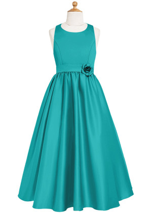 Halter Neck Green Satin Cutout Back Junior Bridesmaid Dress